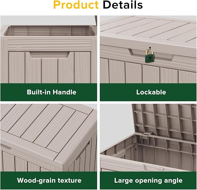 45 Gallon Patio Storage Box - Waterproof Deck Box for Outdoor Toys, Space-Saving Resin Chest with Lock for Cushions & Pool Gear, UV-Resistant, Ash Grey