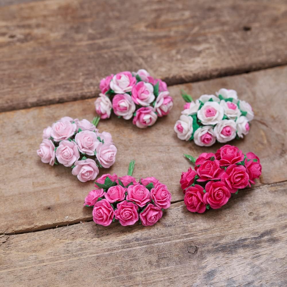 Handmade Mini Mulberry Paper Roses 18 mm Mulberry Paper Flowers Scrapbooking Wedding DIY Craft 50 pcs (Pink Tone)