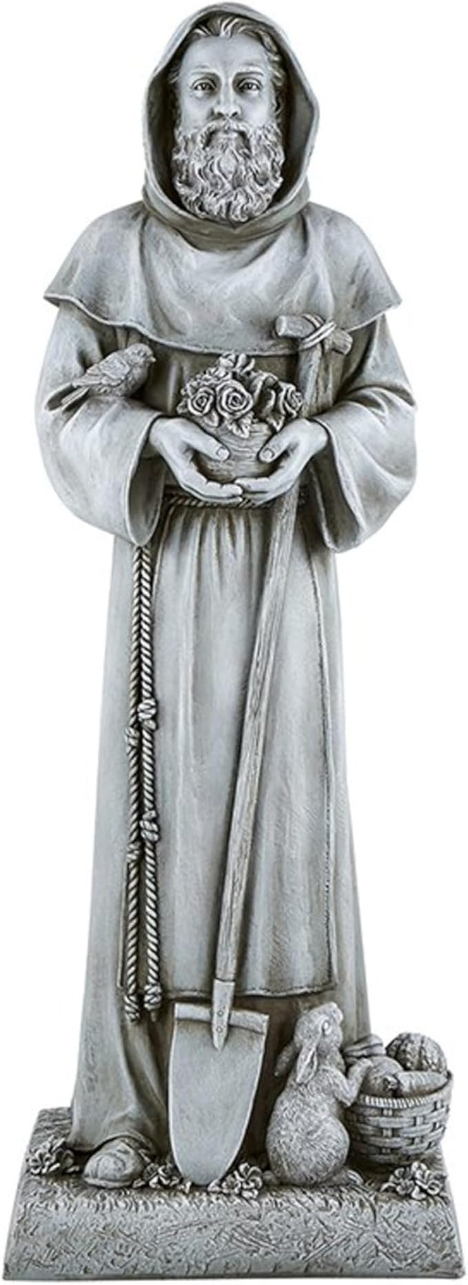Garden Statue - Stone-Resin Saint Fiacre Indoor/Outdoor Catholic Sculpture, 24" Tall