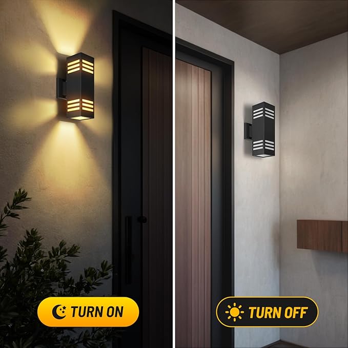 2 Pack Outdoor Wall Lights, Up/Down Modern Wall Sconce Exterior Lighting Fixture Square Wall Lamp Aluminum IP65 Waterproof Wall Mount Porch Lights ETL Listed E26 Bulbs Included 2700K