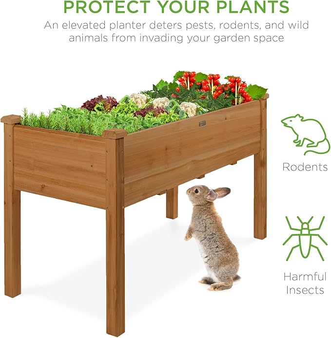 Best Choice Products 48x24x30in Raised Garden Bed, Elevated Wood Planter Box Stand for Backyard, Patio, Balcony w/Bed Liner, 200lb Capacity - Acorn Brown