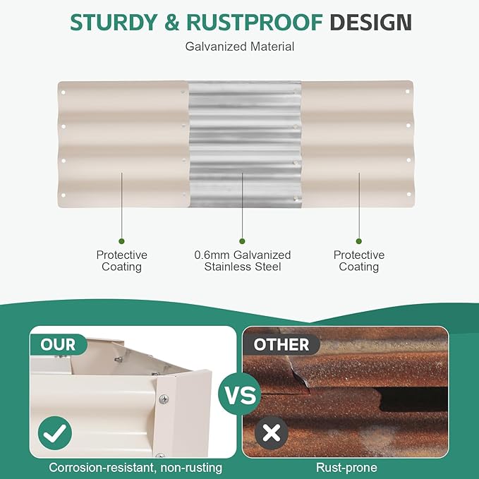 Galvanized Raised Garden Bed - 4x2x1ft Metal Garden Planter Box Outdoor | Steel Raised Bed Kit with Bracing Rods, Gloves for Gardening Vegetables Fruits and Flowers (White)