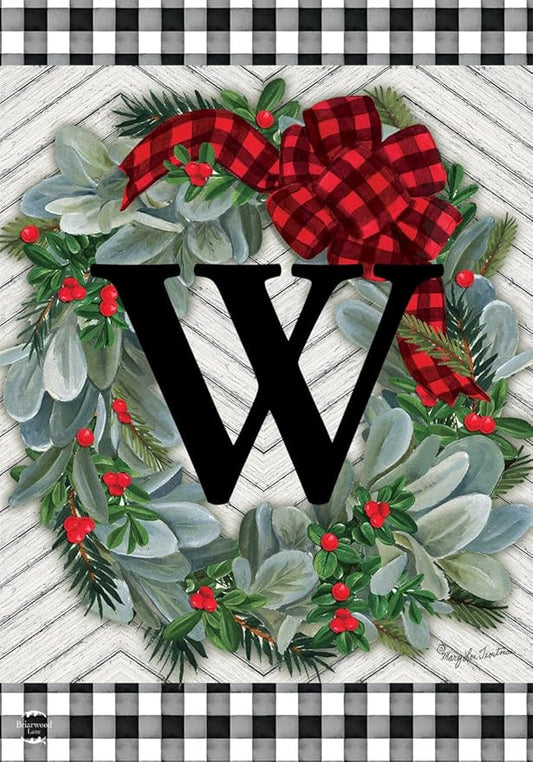 Briarwood Lane Winter Wreath Monogram Letter W Garden Flag
