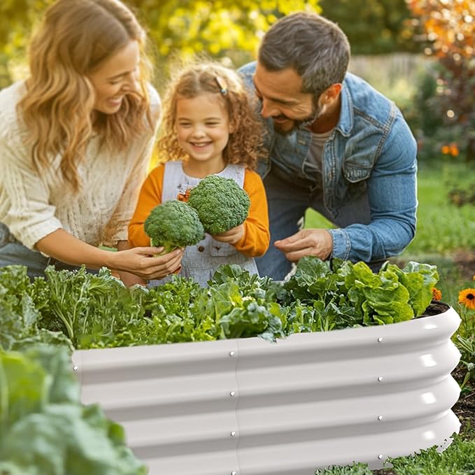 5x3x1ft Oval Galvanized Raised Garden Bed Outdoor 9-in-1 Large Metal Modular Planter Box Raised Beds for Gardening,Vegetables,Fruits,Flowers & Herbs (White)