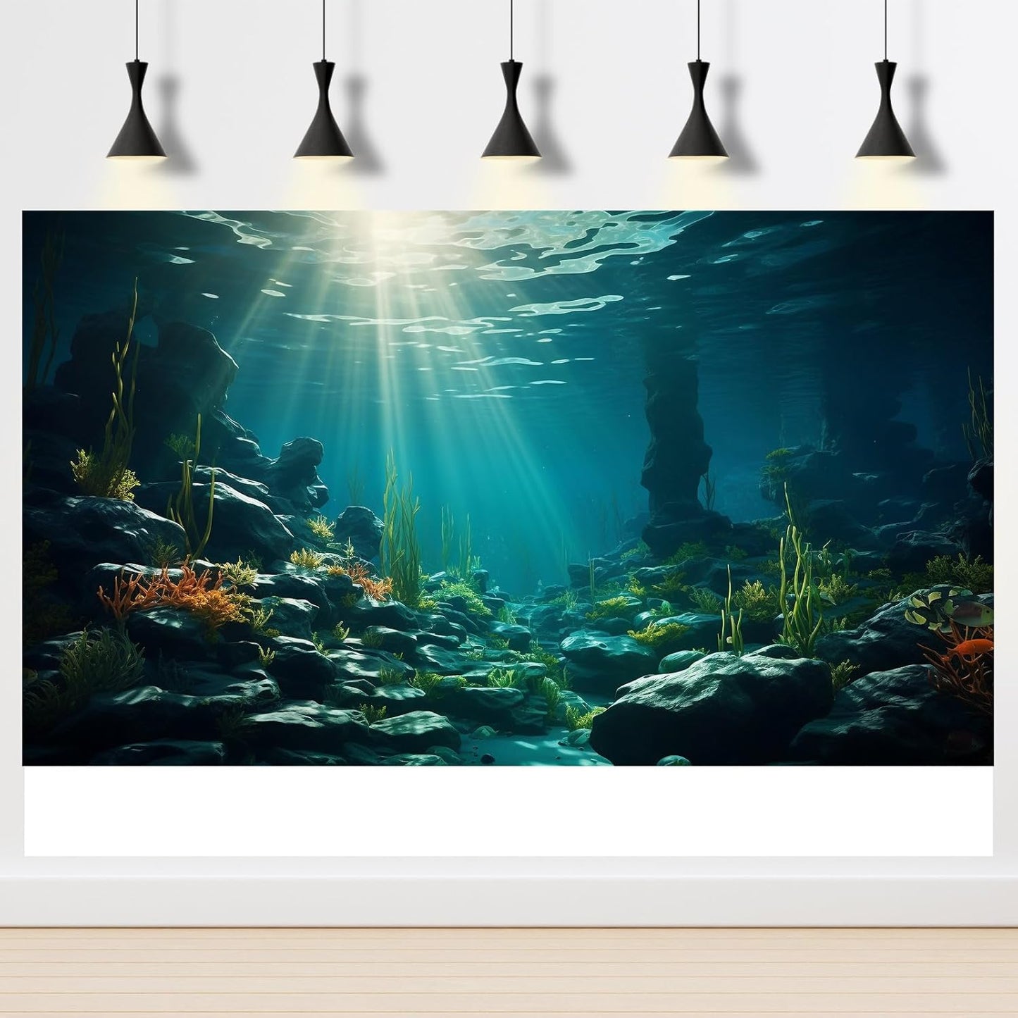 Aquarium Background Ocean Floor Fish Tank Background Underwater Coral Reef Stone Aquarium Backdrop Seaweed Background Sunlight Tank Backdrop Perfect Aquarium Backdrop Durable Vinyl 36x24in