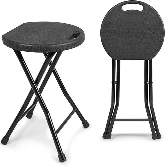 Folding Stool, 550lbs Capacity Foldable Stool with Handle, Portable Stools for Adults Heavy Duty, 18 inch Collapsible Chair for Meeting Room/Party/Garden/Home (Set of 2, Black)