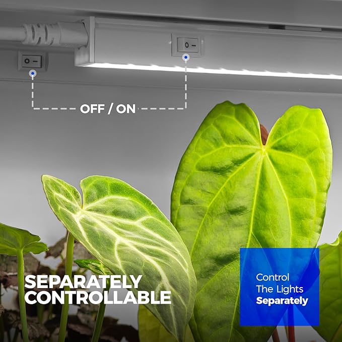 Barrina Grow Lights for Indoor Plants, 5000K White Full Spectrum Grow Light, 1ft Plant Growing Lamp, T5 Grow Light Strip, Plug and Play, 4-Pack