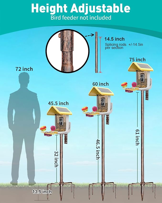 Bird Feeder Pole – 75 Inch Height Bird House Pole with 1-Inch Dia Heavy Duty for Birdfeeders, Feeding Stand with Mount Kit for Outdoor, Slip-Fit Connection, Copper Brushed