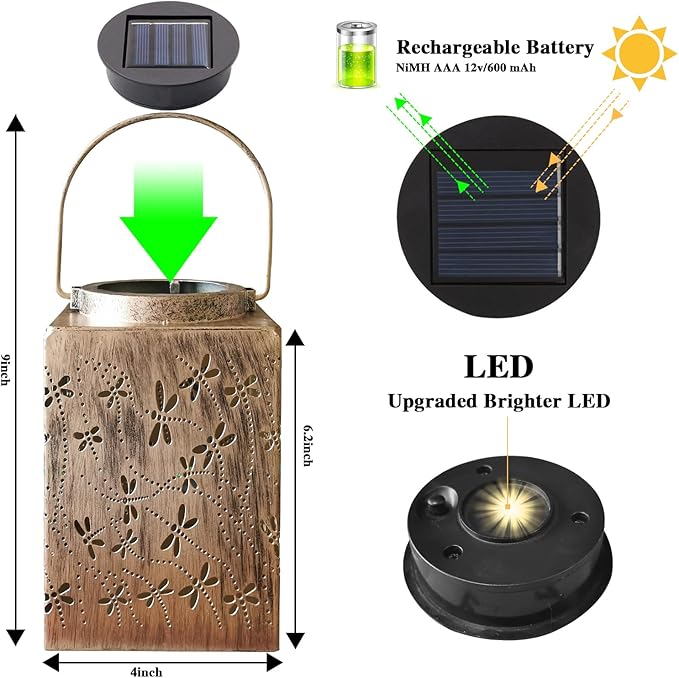 2 Pack Solar Lanterns Outdoor Waterproof - Metal Solar Garden Lights for Patio Porch Yard Garden Decor, Christmas Birthday Gifts for Women Mom Men (Dragonfly)