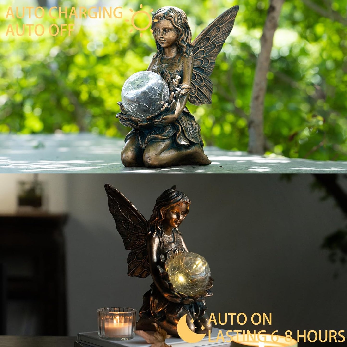 Garden Statues Outdoor Flower Fairy Decor,Solar Powered Outdoor Resin Statues-Patio Lawn Yard Porch, Funny Fairies Ornaments Figurines for Outside Garden Gifts,8.31 Inches Tall