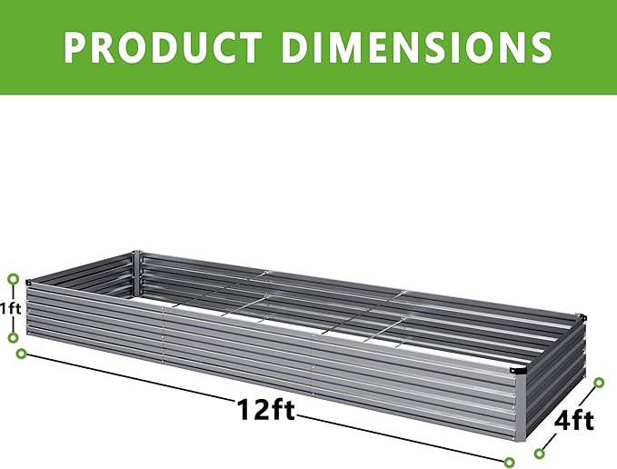 12x4x1FT Galvanized Raised Garden Bed Kit,Vegetable Boxes-Rectangle Metal Flower Box,Large Planter Raised Beds Outdoor Garden for Planting,Fruit,Herb-Sliver