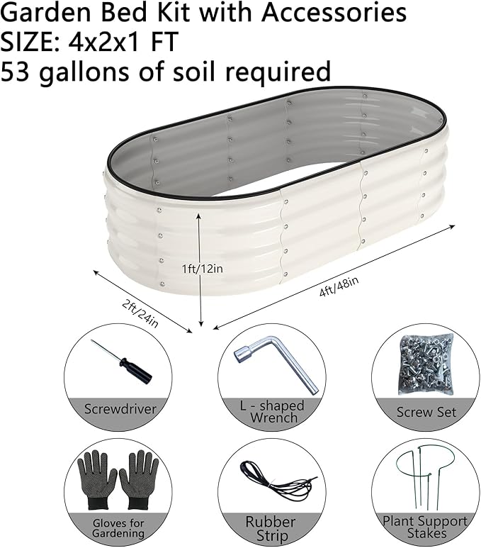 Galvanized Metal Planter Raised Garden Bed Kit for Gardening Outdoor，4x2x1ft Planter Grow Garden Box Raised Flower Bed，Long Vegetable Clearance Herb Raised Garden Beds for Gardening White