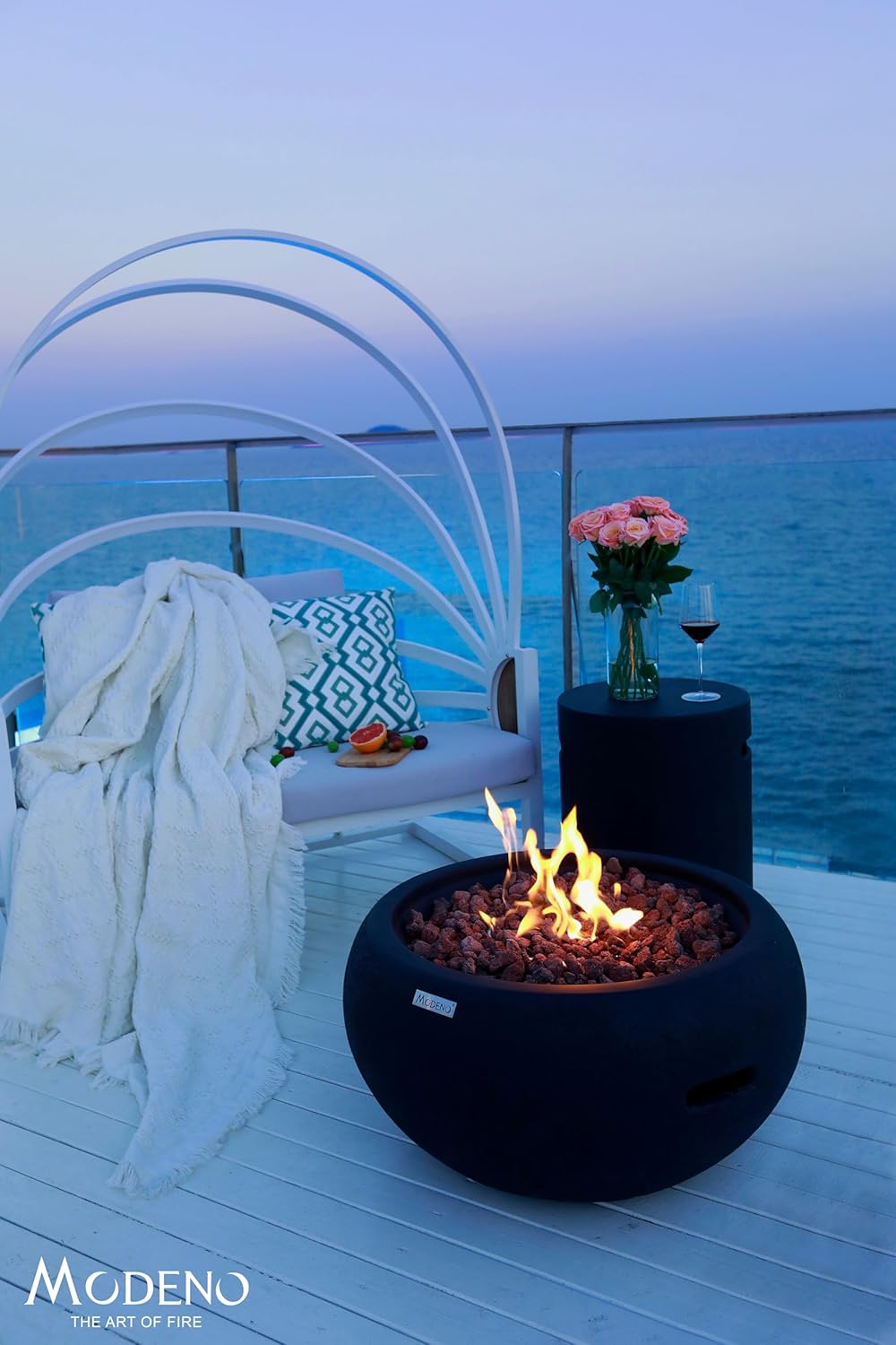 AMS Fireplace | Modeno | York | Firepit Table | Cover and Lava Rocks Included | (Fuel: Liquid Propane - Black)
