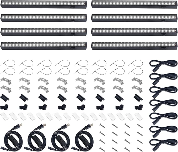 Barrina Plant Grow Lights, 5000K Full Spectrum Daylight White, T5 LED Grow Light Strips, 1ft Growing Lamp with Magnetic Bar, Plant Lights for Indoor Plants, Greenhouse, Black Cover, Linkable, 8 Packs