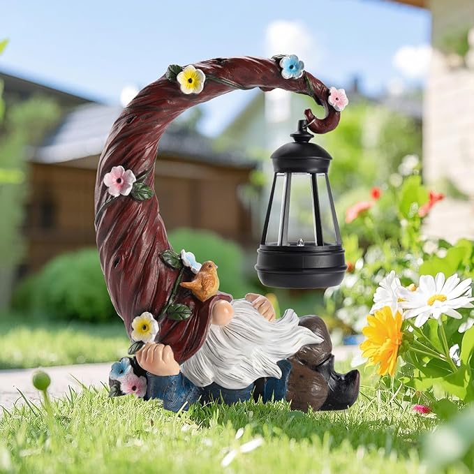 Garden Gnomes Outdoor Statues with Solar Light Funny Gnome Decor Gifts for Women Mom Gnomes Decorations for Home Patio Lawn Yard Garden Decor