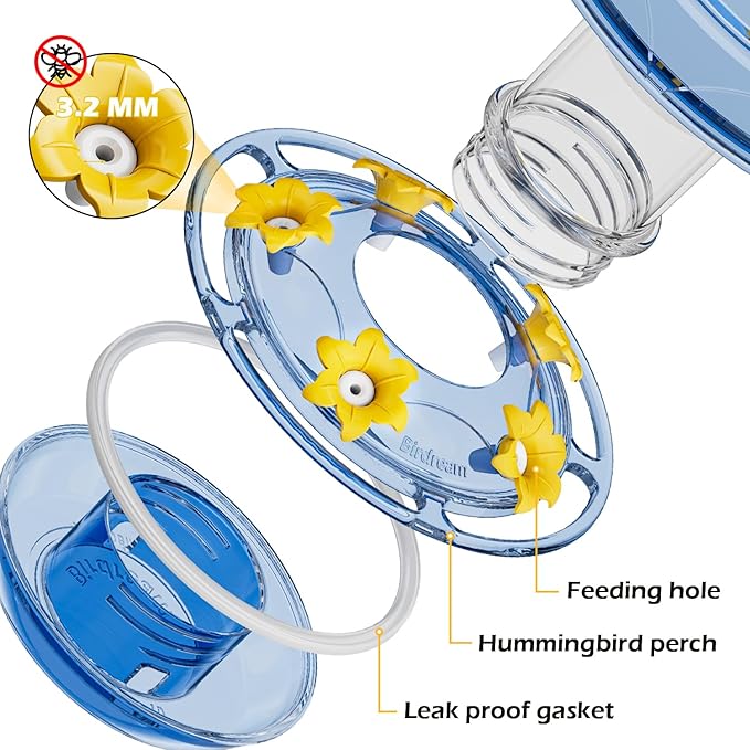 Birdream Hummingbird Feeder for Outdoors Hanging, 20oz Hummingbird Feeders with 5 Bee Guard Feeding Ports & Built-in Ant Moat Brush Leak-Proof for Outside Gifts for Women - Blue