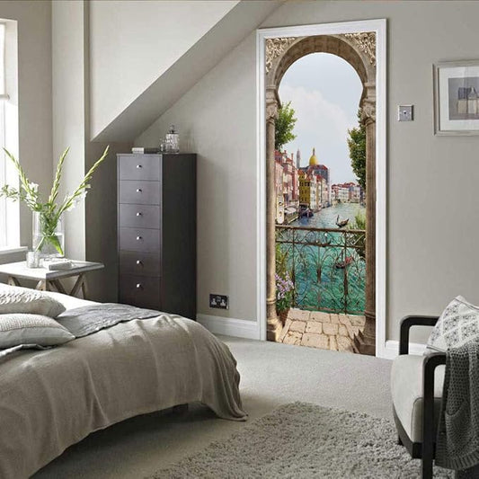 3D Door Stickers Murals - Landscape - Peel and Stick - Waterproof & Washable - Matt Finish - White - 31.5" x 78.7" - 2 PARTS