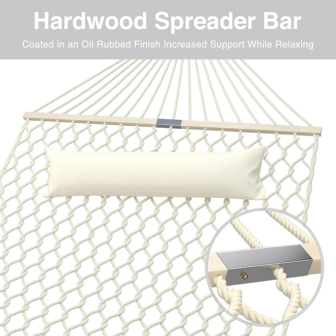 13FT Hammocks, Traditional Hand Woven Cotton Rope Hammock with Free Extension Chains for Outdoor Indoor Patio Yard 450 LSB Capacity for Two Person (Natural)