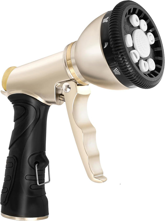 Garden Hose Nozzle, Heavy Duty Metal Water Hose Nozzle with 9 Spray Patterns, High Pressure Water Hose Nozzle Sprayer for Watering Garden, Washing Cars and Showering Pets