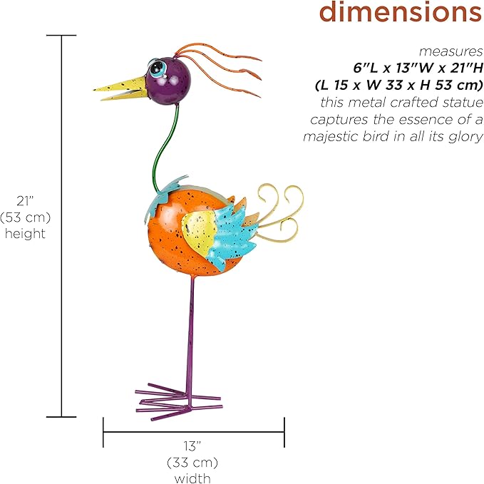 Alpine Corporation LAZ328HH Quirky Metal Rainbow Bird Decor, Animal Statue for Patio, Lawn & Garden, 21" H, Multicolor