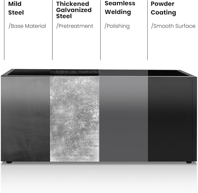 GSK Black Metal Planter Versatile Box with Drainage Holes Galvanized Painted Iron Flower Boxes for Indoor Outdoor Use Ideal Patio Balcony Garden Elevated Plant Bed