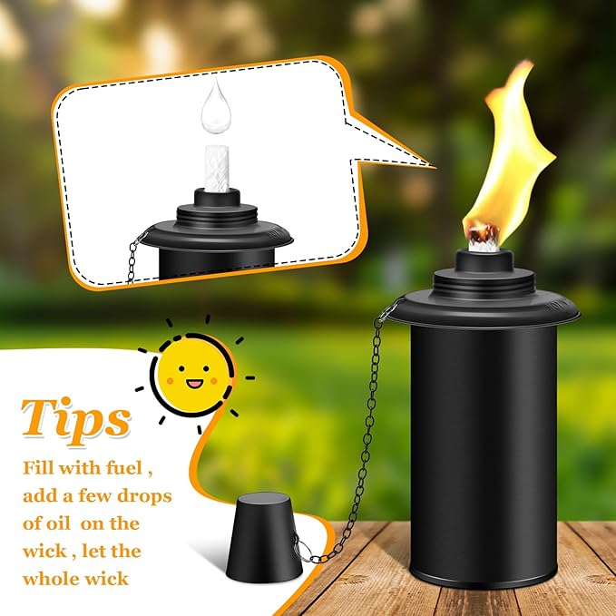 4 Pack Torch Canisters,16oz Replacement Torch Refillable Canisters with Wicks,Caps, Outdoor Citronella Fuel Torch Canister for Luau Party, DIY Garden Decor.