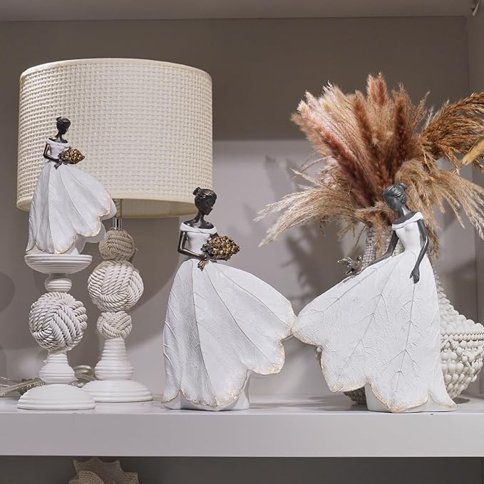 Guichifun Fairy Statue Collection Home Decoration - White Leaf Angel Girls Resin Living Room Bookshelf Decor Garden Outdoor Bathroom Decorations Figurines Gift 5.5 x 3.25 x 8 Inch