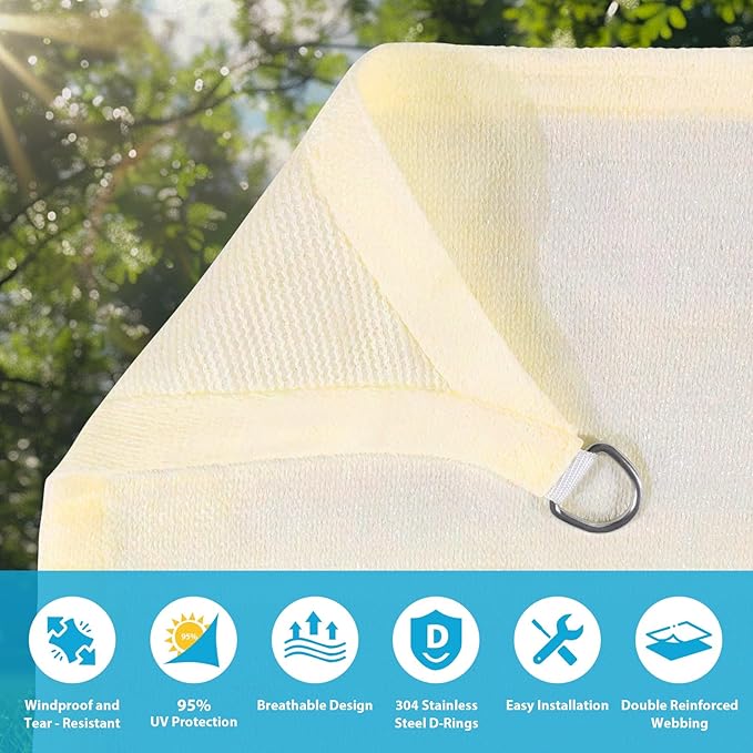 Amagenix Sun Shade Sail 9X9X12.7 Curved Edge Outdoor Shade Canopy Cream Breathable 95% UV Block Shade Cloth for Patio Garden Backyard (We Make Custom Size)