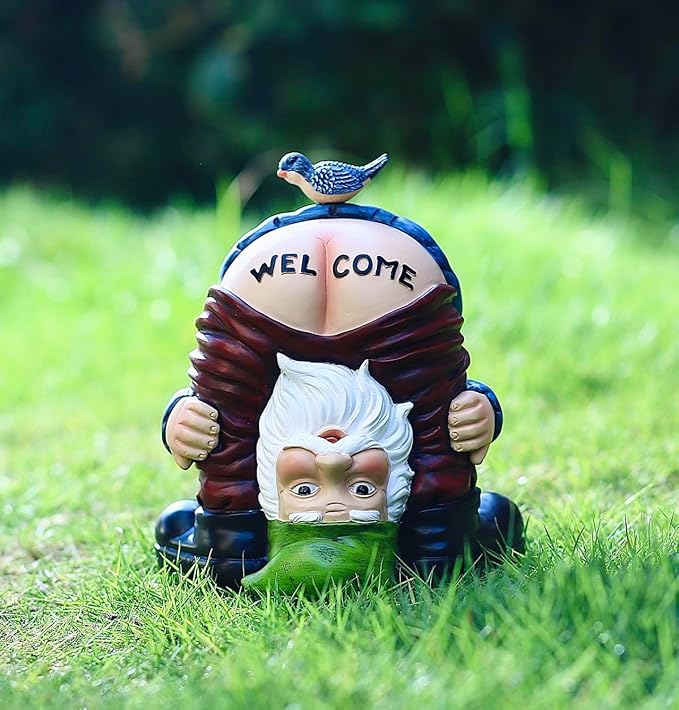 Garden Gnome Statue, Garden Decor,Gnomes Decorations for Yard, Funny Garden Bird Welcome Figurines for Outdoor Patio, Lawn, Yard Art Decoration ，Christmas Garden Gifts (Green)