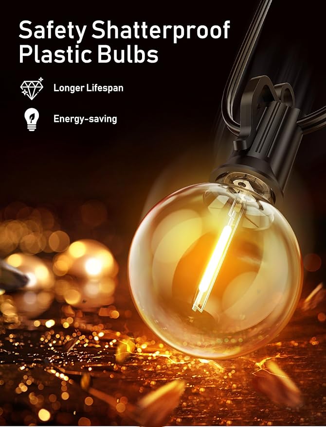 Brightown Outdoor String Lights - 2 Pack Globe Patio Lights 50 Ft with 25 G40 Shatterproof Bulbs, Waterproof Connectable Commercial Hanging Lights for Backyard Bistro Porch Cafe