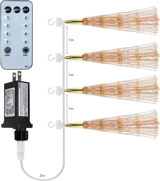 4 Pcs 800 LED Plug-in Starburst Sphere Lights, Firework Lights 8 Modes Dimmable Remote Control Waterproof Hanging Fairy Light, Copper Wire Lights for Patio Party Tent Christmas (Warm White)