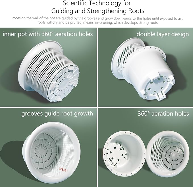 8 Inch Orchid Pots with Holes and Saucers,Double Layer Plastic Large Orchid Planter Pot,Flower Pots for Indoor Outdoor Flower Plants,Orchids,Herbs,Snake Plants and Succulents