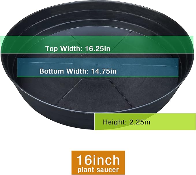 16 Inch Large Plant Saucers, Extra-Deep 2.3 in Black Drip Trays for Flower Pot, Heavy Duty Drainage Tray for Indoors No Holes, 4 Pack Plastic Planter Plate Water Catcher for Pots Base 12 13 14 in