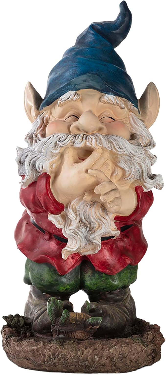 Alpine Corporation 15" Tall Outdoor Garden Gnome Smiling Yard Statue Decoration, Multicolor