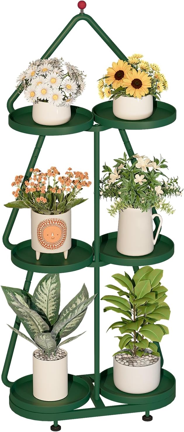 Bamworld Tree Plant Stand Indoor, 3 Tier Flower Pot Stands for Multiple Plants, Heavy Duty Metal Plant Shelf for Patio Garden Balcony Living Room Bedroom