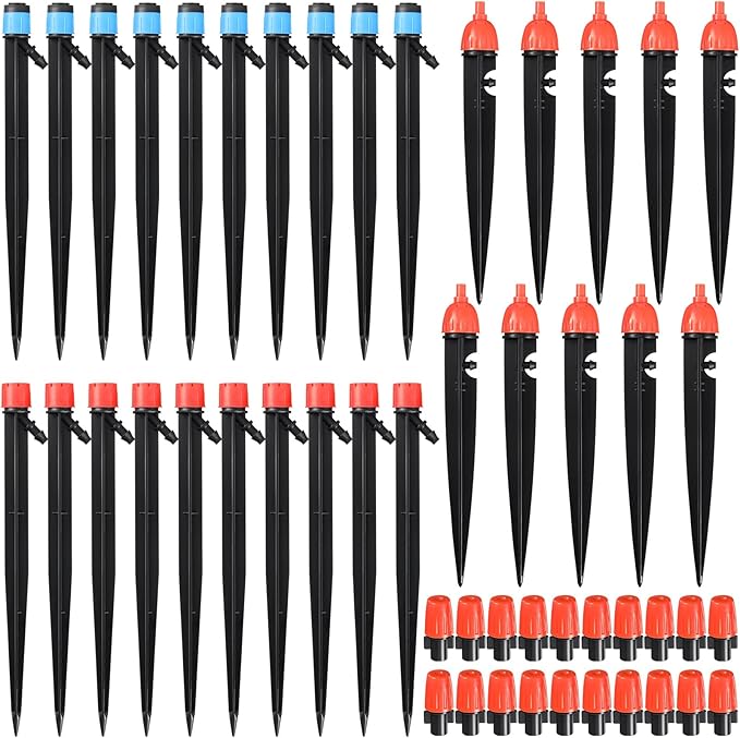 50 Pcs Drip Irrigation Emitters for 1/4" Drip Irrigation Tubing Adjustable Plant Watering Misting System Includes Nozzles/Sprinklers/Emitter Streams for Garden Yard Lawn Outdoors