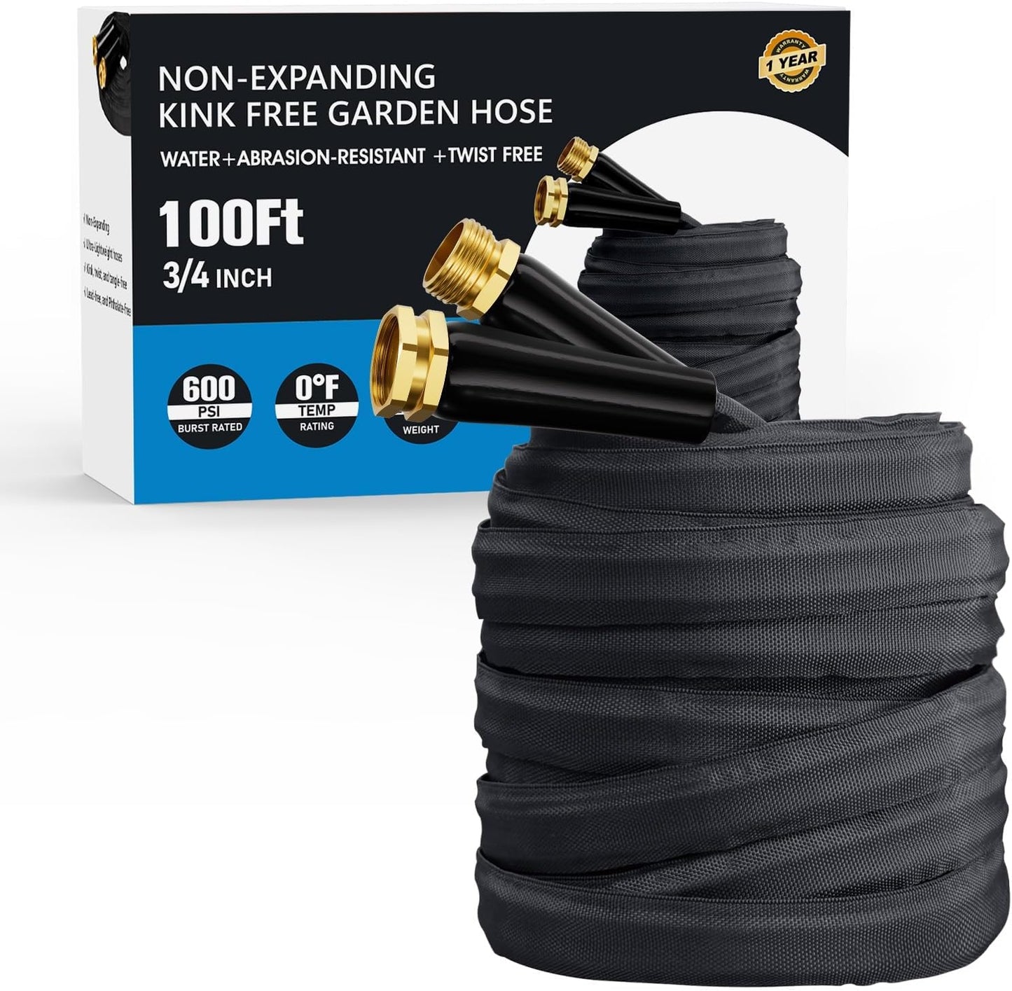 2025 Upgraded 100FT Non-Expanding Garden Hose, Lightweight, Flexible Ultra-Light Water Hose, Burst-Resistant, Lead-Free, Anti-Kink, High-Pressure