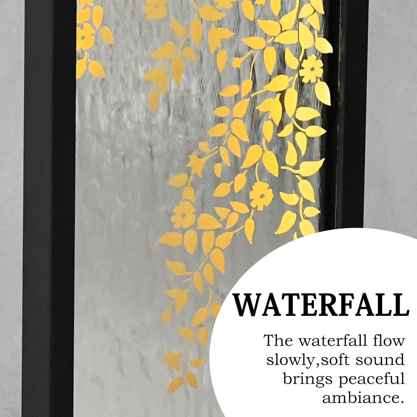 46" H Fountains Outdoor Indoor Tall Waterfall Fountain with LED Lights Large Modern Mirror Fountain for Garden,Patio,Backyard,Home,Black Silver Golden