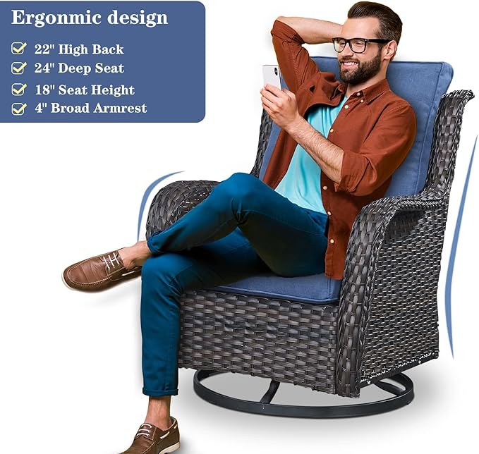 4 Piece Patio Furniture Set with Fire Pit Table - 41inch 50000 BTU Propane Fire Pit Table with High Back Loveseat Glider Chair and 2 Swivel Rocker Chair for Casual Gathering