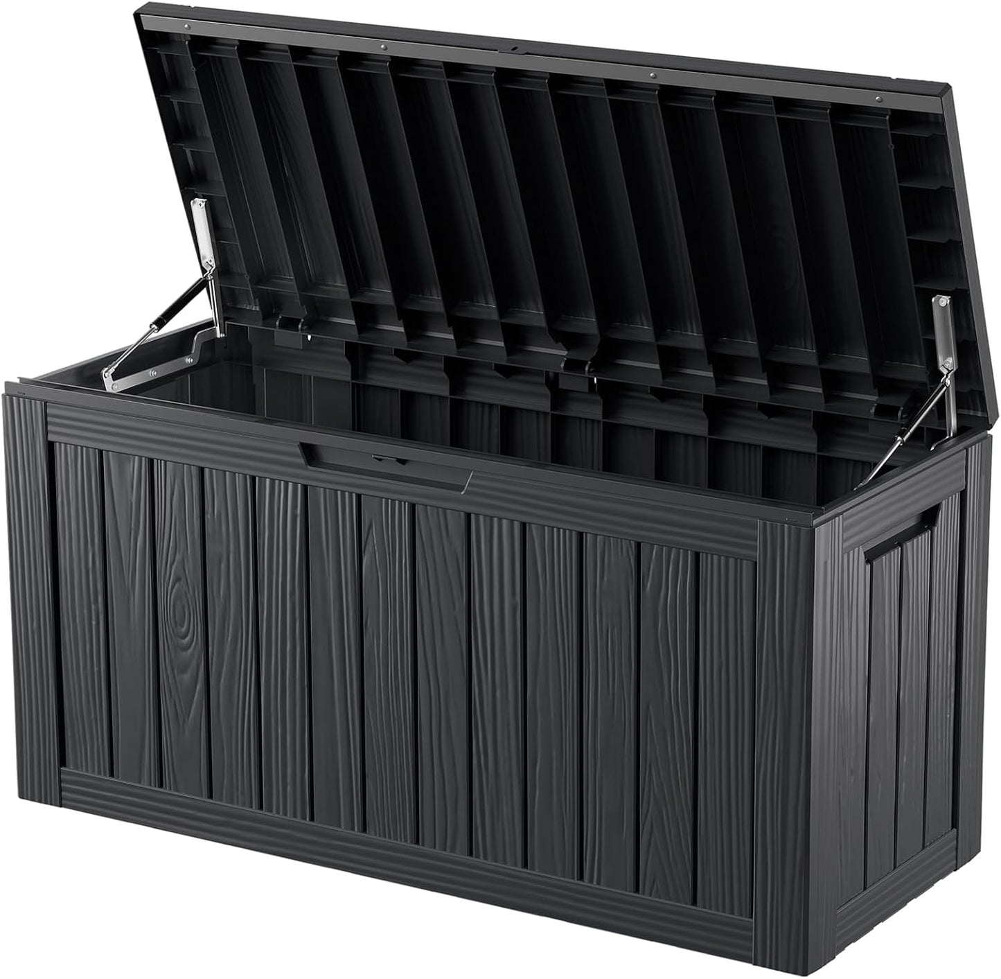 80GAL Black Outdoor Deck Box with Lockable Lid – Waterproof, SGS - Certified UV Resistance, Spacious Storage for Patio Cushions, Pool Accessories & Gardening Supplies, Easy Assembly