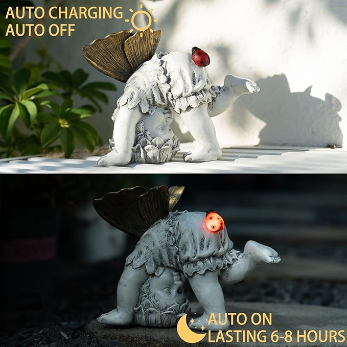 Garden Flower Fairy Outdoor Solar Decor,Fairy Garden Sculpture,Resin Ornaments for Patio Lawn Yard Porch,Playful Garden Flower Fairy Statues for Outside Angel Gifts,8.98 Inches Tall