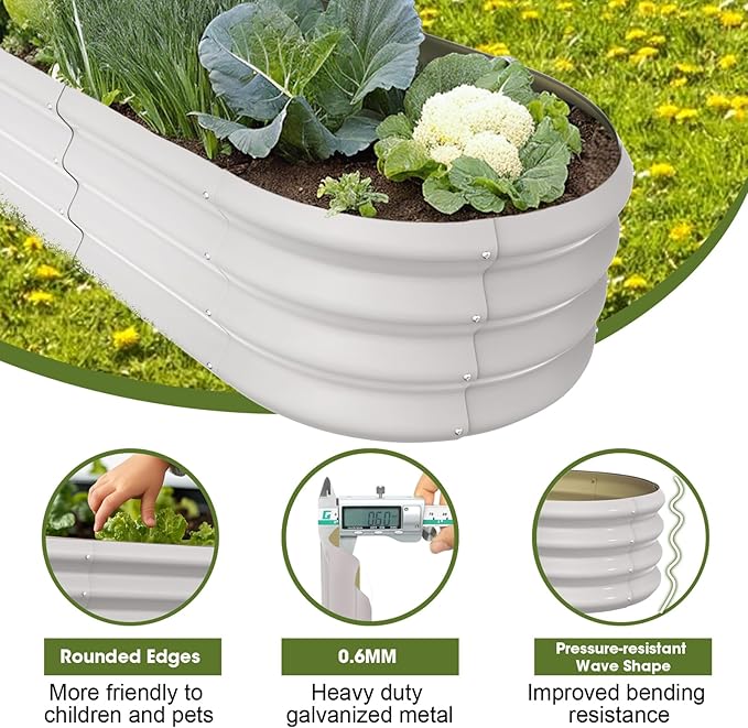 4x2x1ft Oval Galvanized Raised Garden Bed Outdoor 9-in-1 Large Metal Modular Planter Box Raised Beds for Gardening,Vegetables,Fruits,Flowers & Herbs (White)