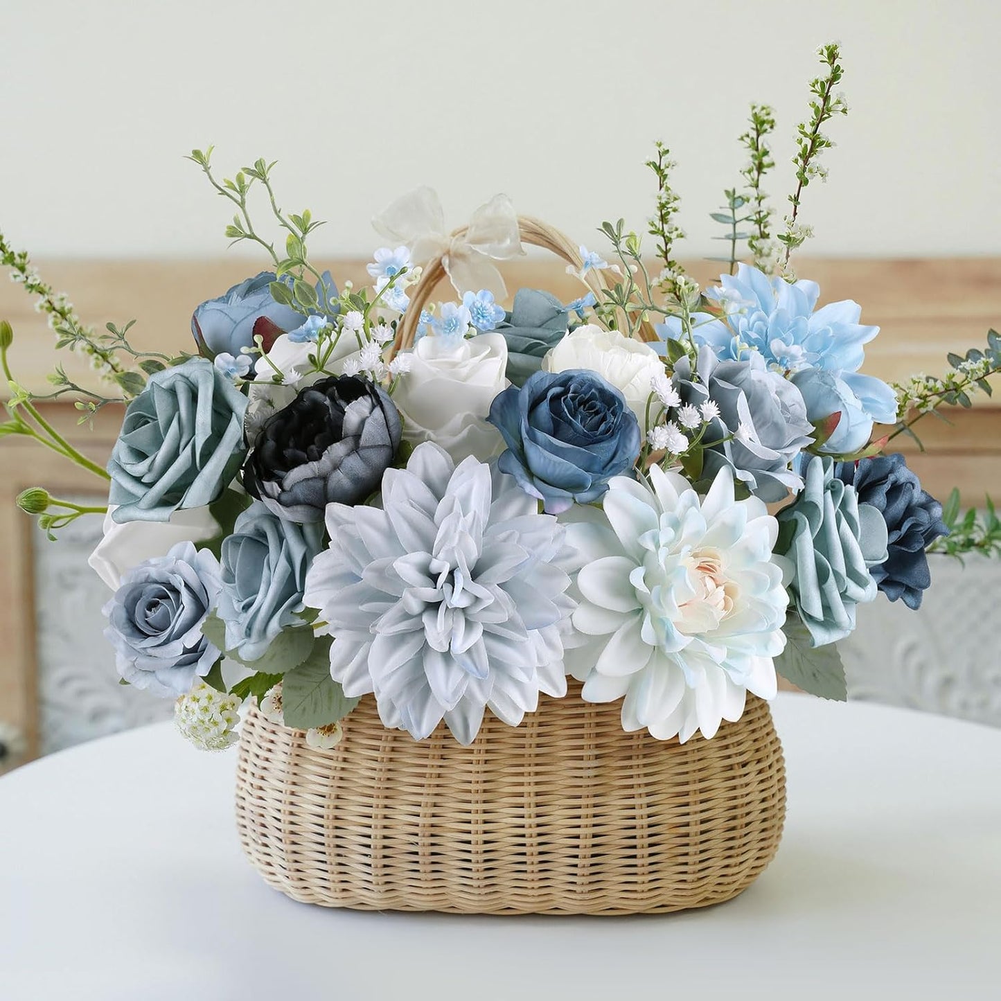 AGIRL Artificial Flowers Combo Silk Mix Purple Fake Flower with Stems for DIY Wedding Bouquets Centerpieces Arrangements Table Chair Decor Baby Shower Home Decor (Light Blue)