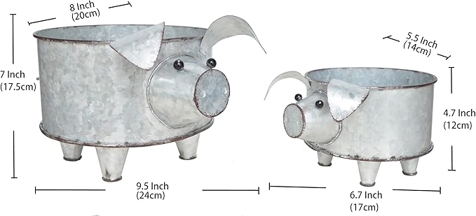 Galvanized Metal Pig Succulent Planter Farmhouse Pig Shaped Bowl Metal Pig Tray Rustic Decor Set of 2