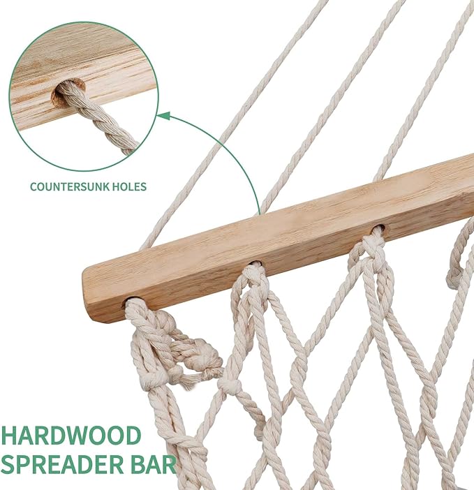 13FT Hammocks, Traditional Hand Woven Cotton Rope Hammock with Free Extension Chains for Outdoor Indoor Patio Yard 450 LSB Capacity for Two Person (Natural)