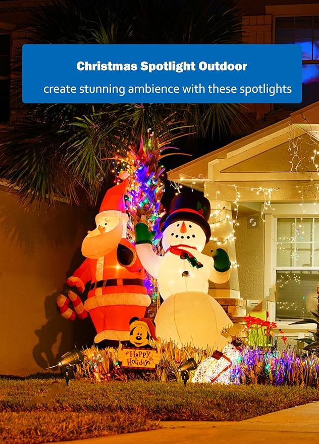 Halloween Christmas Spotlight Outdoor: 12W RGBW LED Spot Lights Outdoor with 16 Color Changing for Yard Garden Decor | 2 Pack of IP65 Waterproof 120V Plug in Landscape Lighting with Remote