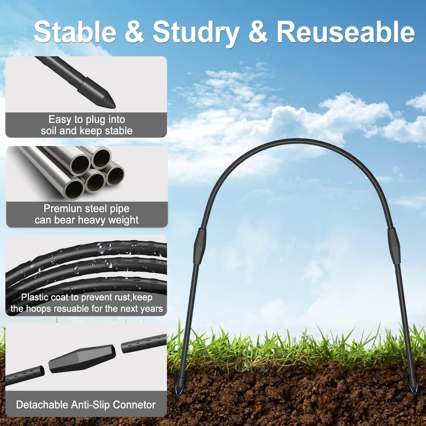 FOTMISHU 8pcs Garden Hoops for Raised Beds, 19.6"x 19.6" Greenhouse Hoops for Cover Garden Netting, Rust-Free Garden Tunnel, Reuseable Gardening Supplies for Plants (8pcs S-19.6"x 19.6")