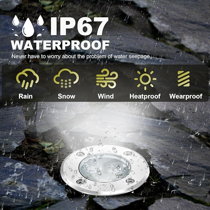 4Pack Low Voltage Landscape Lights with Connectors - 12-24V LED In-Ground Lights IP67 Waterproof Garden Lighting for Yard, Pathway, Driveway, Deck (Cool White)