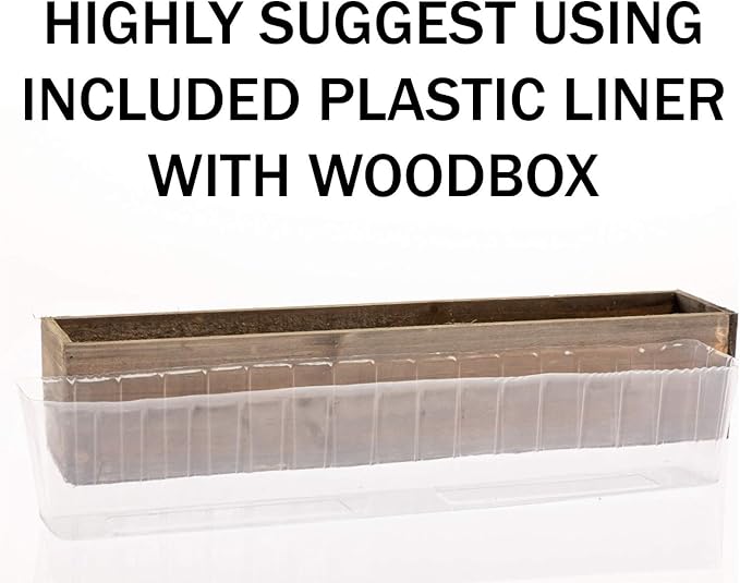 20" Rectangular Rustic Wood Planter with Handle and Plastic Liner l Rustic Whitewash l Country Style, Home and Wedding Decorations, Garden Ornaments (20x4 w Handle Set of 2, Whitewash)