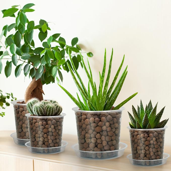 4/5/6/7 Inch Clear Nursery Pots for Plants with Sacuers 20 Pack, Plastic Flower Pots with Drainage Holes, Variety Pack Seedlings Garden Pot for Indoor Outdoor (4+5+6+7 inch)